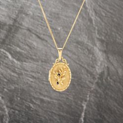 Second Hand 9ct Yellow Gold Sapphire Oval Flower Locket Pendant & 18 Inch Curb Chain 41143093