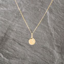 Second Hand 9ct Yellow Gold Round St Christopher Pendant & 16 Inch Curb Chain 41143098
