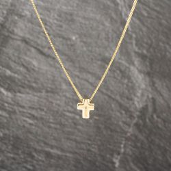 Second Hand 9ct Yellow Gold Brilliant Cut Diamond Chunky Cross Pendant & 20 Inch Curb Chain 41143102