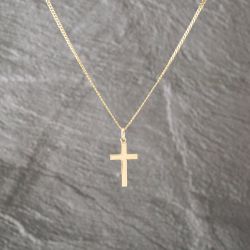 Second Hand 9ct Yellow Gold Plain Cross Pendant & 20 Inch Curb Chain 41143103