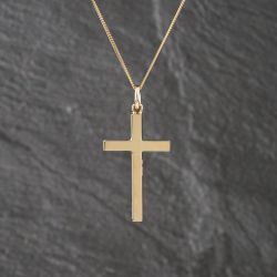 Second Hand 9ct Yellow Gold Plain Cross Pendant & 18 Inch Curb Chain 41143113