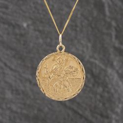 Second Hand 9ct Yellow Gold St Christopher Pendant & 18 Inch Curb Chain 41143121