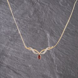 Second Hand 9ct Yellow Gold Ruby & Diamond 16 Inch Collarette Necklace 41143140