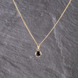 Second Hand 9ct Yellow Gold Sapphire Circular Rubover Set Pendant & 16 Inch Curb Chain 41143158