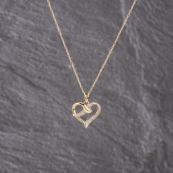 Second Hand 9ct Yellow Gold Diamond Openwork Ribbon Heart Pendant & 18 Inch Prince Of Wales Chain 41143159