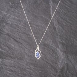Second Hand White Gold 0.74ct Tanzanite & 0.05ct Diamond Pear Shaped Ribbon Pendant & 18 Inch Prince Of Wales Chain 41143160