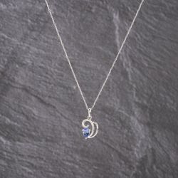 Second Hand White Gold 0.41ct Tanzanite & 0.06ct Diamond Pear Shaped Ribbon Curl Pendant & 18 Inch Prince Of Wales Chain 41143163