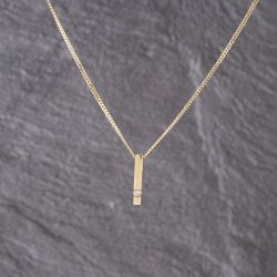 Second Hand 9ct Yellow Gold 0.05ct Diamond Tension Set Bar Drop Pendant & 16 Inch Curb Chain 41143164