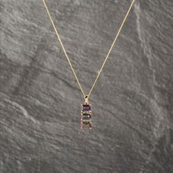 Second Hand Yellow Gold Mystic Topaz & 0.03ct Diamond Set Pendant & 18 Inch Curb Chain 41143174