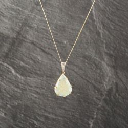 Second Hand 18ct Two Colour Gold Opal & 0.03ct Diamond Tear Drop Pendant & 18 Inch Curb Chain 41143179