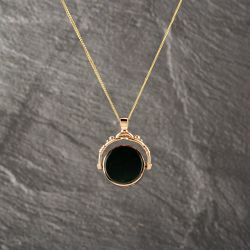 Second Hand Vintage 9ct Yellow Gold Multi Stone Round Swivel Pendant & 24 Inch Curb Chain 41143182