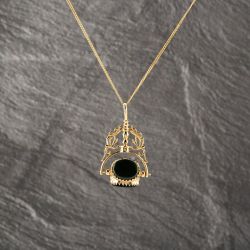 Second Hand 9ct Yellow Gold Multi Stone Fancy Swivel Pendant & 20 Inch Curb Chain 41143183