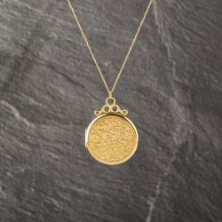 Second Hand Vintage 9ct Yellow Gold Round Engraved Locket Pendant & 18 Inch Prince Of Wales Chain 41143184