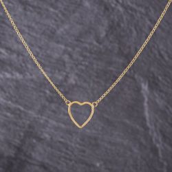 Second Hand 9ct Yellow Gold Open Heart Pendant & 14 Inch Curb Chain 41143186