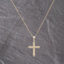 Second Hand 9ct Yellow Gold 0.25ct Diamond Set Cross Pendant & 20 Inch Prince Of Wales Chain 41143188