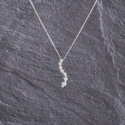 Second Hand 9ct White Gold 0.25ct Brilliant Cut Diamond Wave Dropper Pendant & 18 Inch Curb Chain 41143190