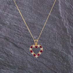 Second Hand 9ct Yellow Gold Ruby & Cubic Zirconia Pendant & 18 Inch Curb Chain 41143192