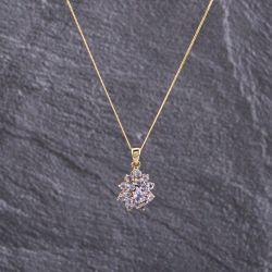 Second Hand 9ct Yellow Gold Tanzanite Pendant & 18 Inch Curb Chain 41143194