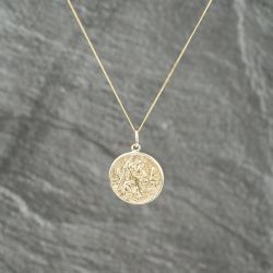 Second Hand 9ct Yellow Gold Round St Christopher Pendant & 18 Inch Curb Chain 41143202