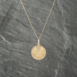 Second Hand 9ct Yellow Gold Round St Christopher Pendant & 18 Inch Curb Chain 41143203