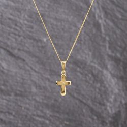Second Hand Yellow Gold Cubic Zirconia Set Cross Pendant & 18 Inch Curb Chain 41143240