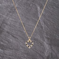 Second Hand 9ct Yellow Gold Sapphire & Cubic Zirconia Heart Pendant & 18 Inch Curb Chain 41143246