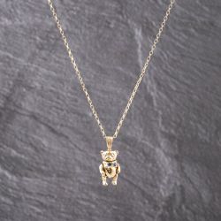 Second Hand 9ct Yellow Gold Cubic Zirconia Set Moveable Teddy Bear Pendant & 17 Inch Belcher Chain 41143248