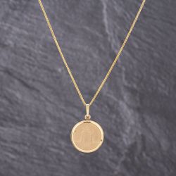 Second Hand 9ct Yellow Gold Round St Christopher Pendant & 18 Inch Curb Chain 41143252