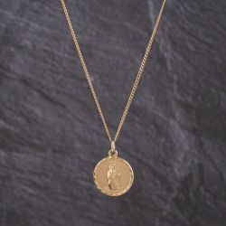 Second Hand 9ct Yellow Gold Round St Christopher Pendant & 18 Inch Curb Chain 41143253