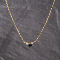 Second Hand 18ct Yellow Gold Sapphire & Diamond Heart Gemstone Pendant & 16 Inch Curb Chain 41143270