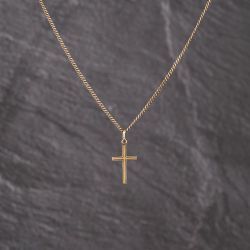 Second Hand 9ct Yellow Gold Plain Cross Pendant & 20 Inch Curb Chain 41143286