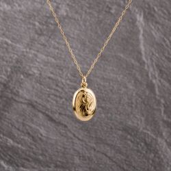 Second Hand 9ct Yellow Gold Oval Engraved Locket Pendant & 16 Inch Trace Chain 41143292