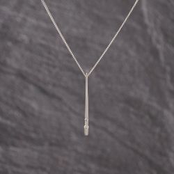Second Hand 18ct White Gold Brilliant Cut Diamond Set Bar Pendant & 16 Inch Curb Chain 41143299