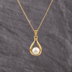 Second Hand 9ct Yellow Gold Cultured Pearl Set Pendant & 17 Inch Curb Chain 41143300