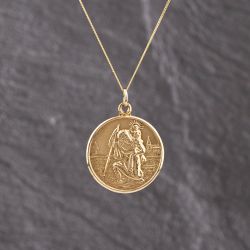 Second Hand 9ct Yellow Gold St Christopher Pendant & 18 Inch Curb Chain 41143310