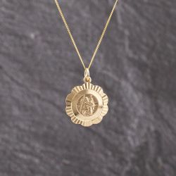 Second Hand 9ct Yellow Gold St Christopher Pendant & 18 Inch Curb Chain 41143312