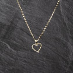 Second Hand 9ct Yellow Gold Cubic Zirconia Open Heart Pendant & 18 Inch Belcher Chain 41143339