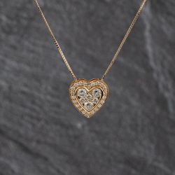 Second Hand 18ct Rose Gold 1.00ct Brilliant Cut Diamond Heart Cluster Pendant & 16-18 Inch Box Chain 41143342