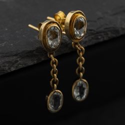Second Hand Yellow Gold Aquamarine & Cubic Zirconia Jewellery Set - Dropper Earrings & Pendant With 14 Inch Trace Chain 41143347