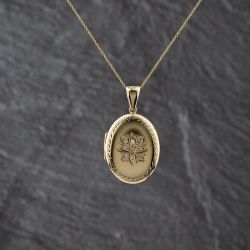 Second Hand 9ct Yellow Gold Diamond Set Oval Engraved Locket Pendant & 18 Inch Curb Chain 41143350