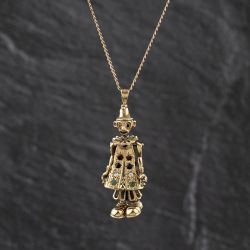Second Hand 9ct Yellow Gold Multi Stone Clown Pendant & 20 Inch Curb Chain 41143370