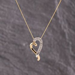 Second Hand Two Colour Gold Diamond Open Heart Pendant & 18 Inch Curb Chain 41143371