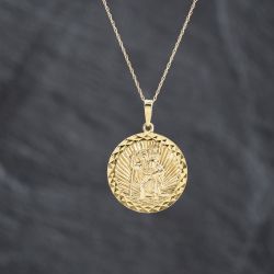 Second Hand 9ct Yellow Gold Circular Faceted Edge St Christopher Pendant & 18 Inch Prince Of Wales Chain 41143385