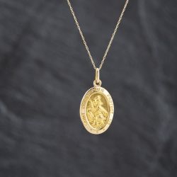 Second Hand 9ct Yellow Gold Oval St Christopher Pendant & 18 Inch Prince Of Wales Chain 41143388
