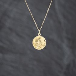 Second Hand 9ct Yellow Gold Small Circlular St Christopher Pendant & 18 Inch Prince Of Wales Chain 41143389