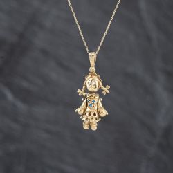 Second Hand 9ct Yellow Gold Multi Stone Articulating Ragdoll Pendant & 18 Inch Prince Of Wales Chain 41143407