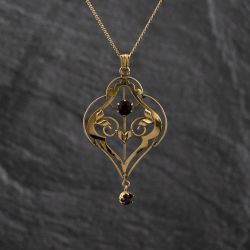 Second Hand 9ct Yellow Gold Amethyst Open Work Gemstone Pendant & 21 Inch Curb Chain 41143439
