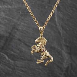 Second Hand 9ct Yellow Gold Cubic Zirconia Horse Gemstone Pendant & 22 Inch Belcher Chain 41143441