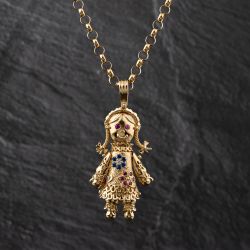 Second Hand 9ct Yellow Gold Cubic Zirconia Ragdoll Gemstone Pendant & 26 Inch Belcher Chain 41143442