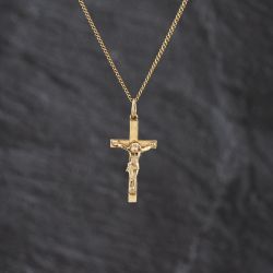 Second Hand 9ct Yellow Gold Crucifix Cross Pendant & 19 Inch Curb Chain 41143467